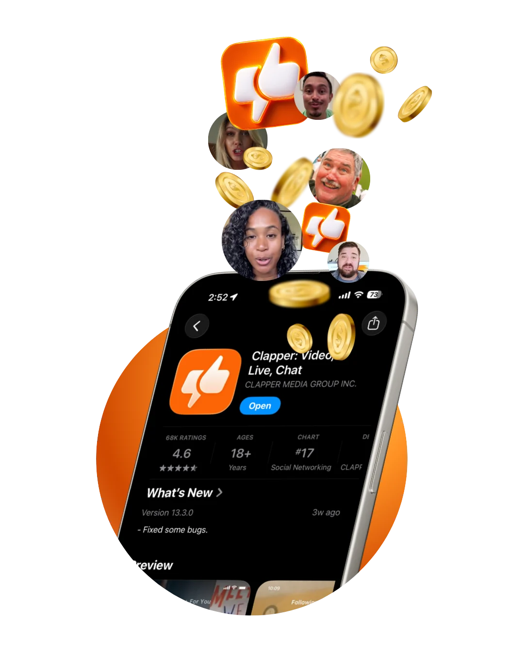 Clapper app store page with creators and coins